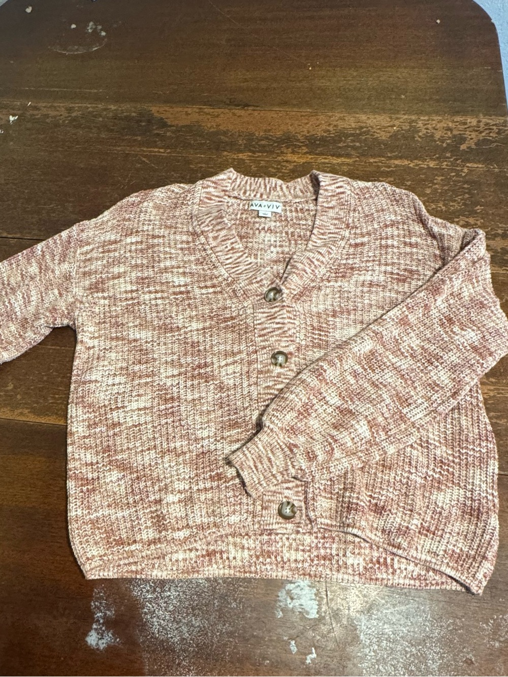 Ava & Viv Marled Rose Button-Front V-Neck Cardigan
